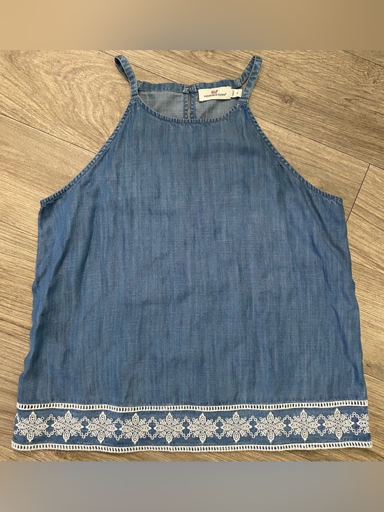 Vineyard Vines Tops - Vineyard Vines Chambray Blue Sleeveless Tank with White Embroidered Hem